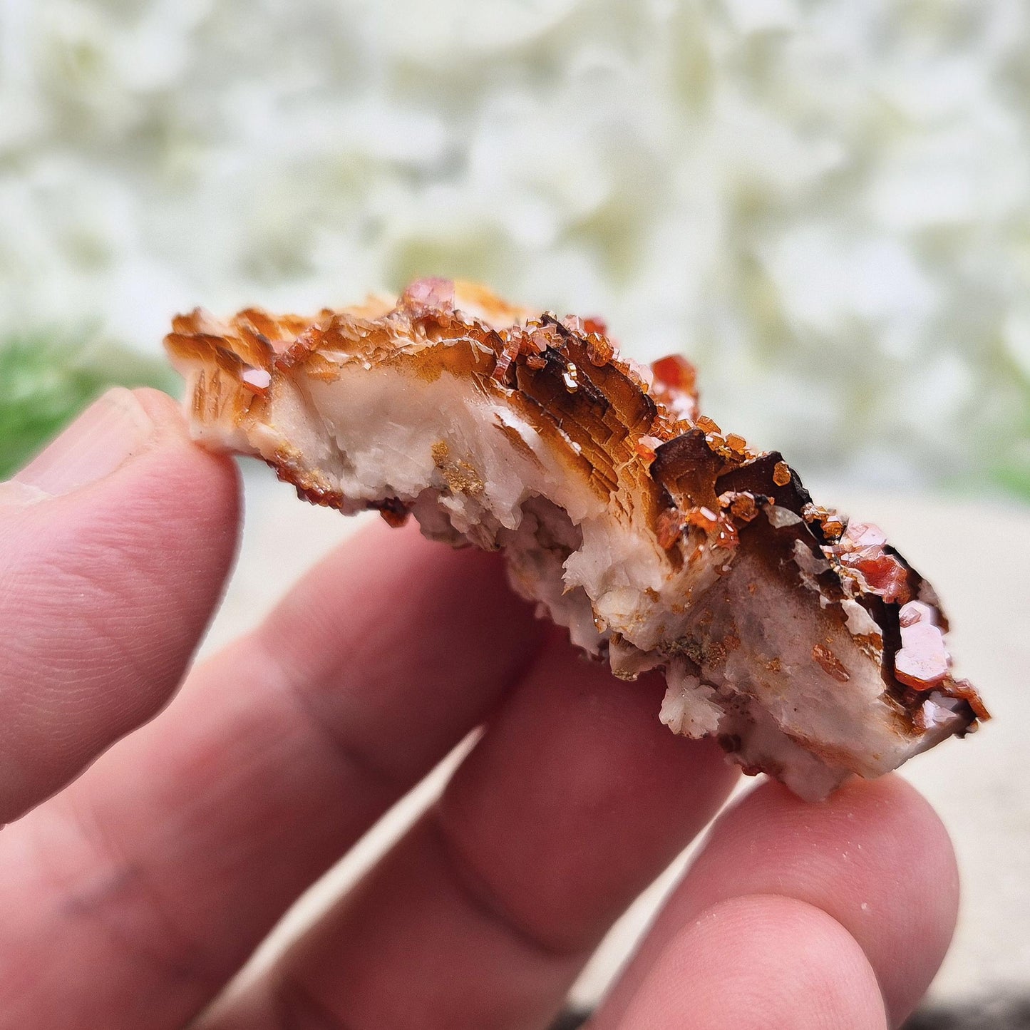 Vanadinite Crystal Cluster, fiery red-orange Vanadite crystals on matrix