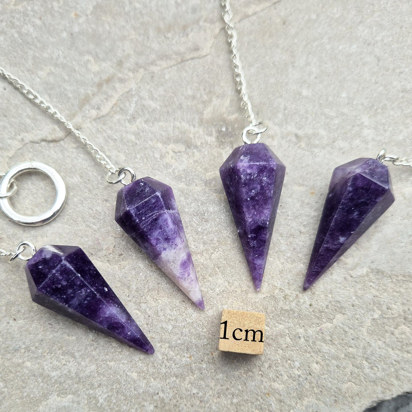 Lepidolite crystal pendulum has a Calming energy tool for dowsing, chakra work, and meditation. Includes pouch & card. Enhanced your divination pratice now!