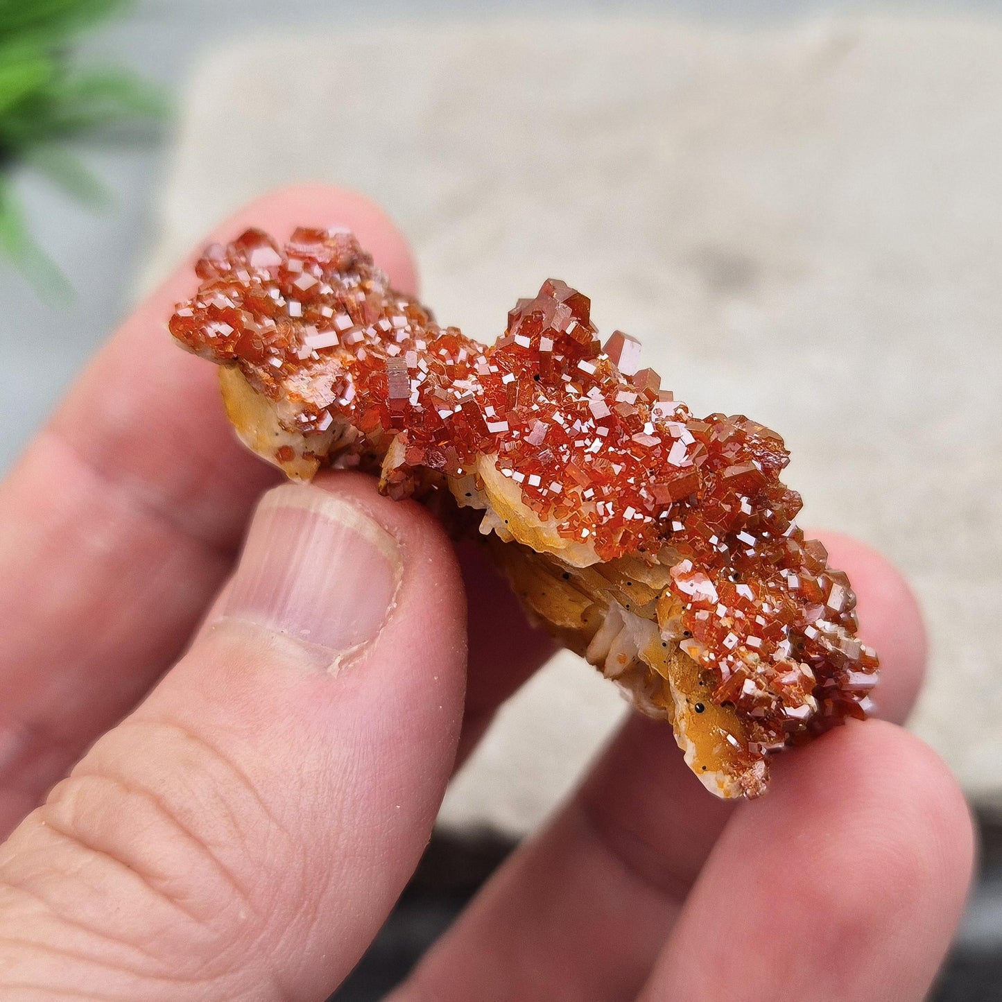 Vanadinite (Vanadite) on Baryte Crystal Cluster | fiery red-orange Vanadinite crystals on a Baryte base