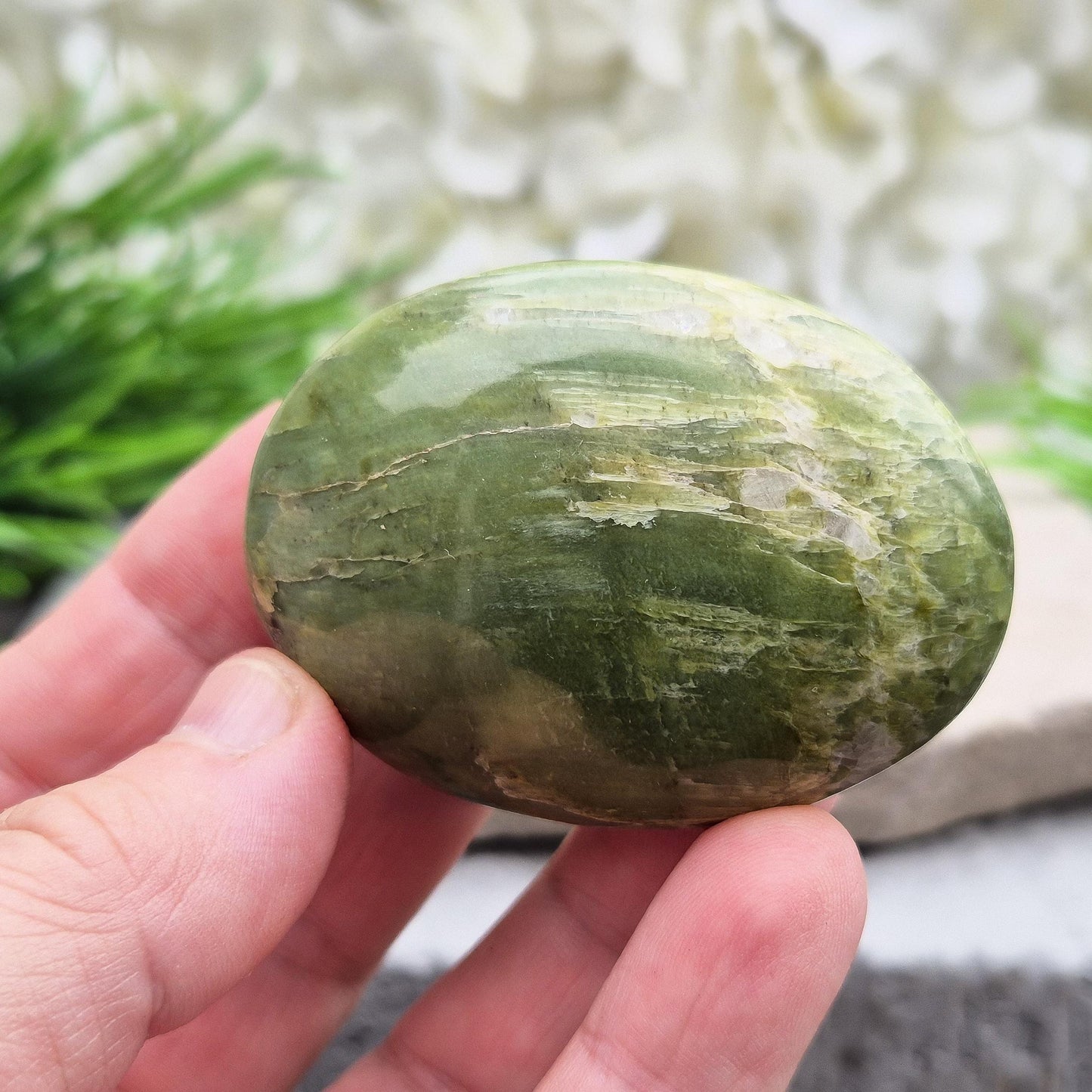 Tremolite Crystal Palm Stone - Polished Gemstone | Carry With You | Enhance Your Space