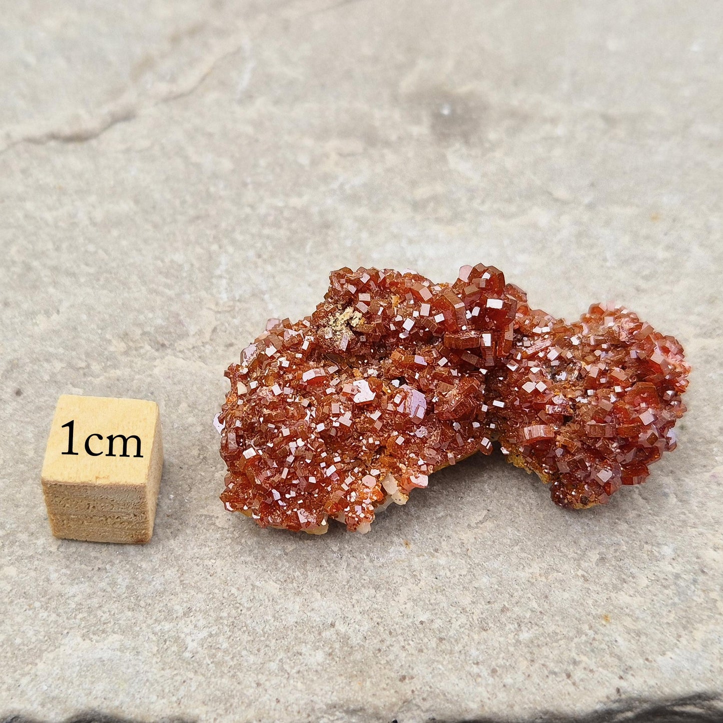 Vanadinite (Vanadite) on Baryte Crystal Cluster | fiery red-orange Vanadinite crystals on a Baryte base