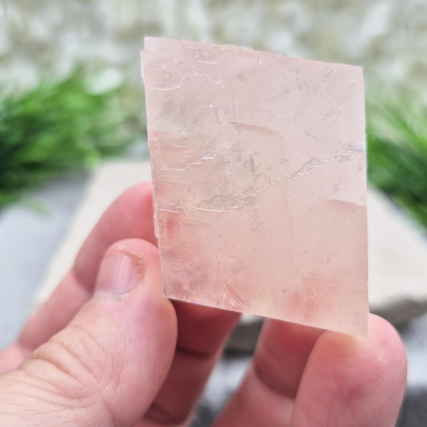 Pale pink watermelon calcite, no green hues, from Mexico. Ideal for heart chakra support, emotional calm, and gentle self-care with nurturing energy.