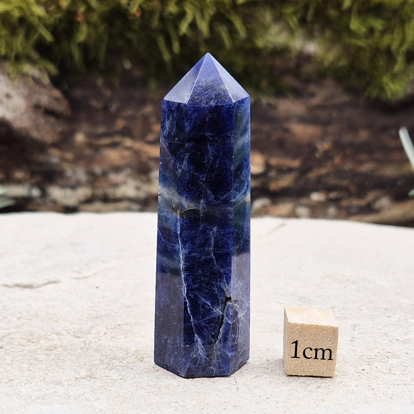 Sodalite Crystal Point – Inspires clarity, balance & confidence. Ideal for focus, reflection & crystal collections. Beautiful deep blue hues. A grade.