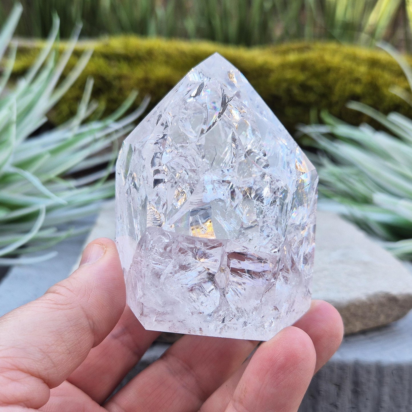 Rainbow Quartz Crystal Point: Fire and Ice Polished Stone