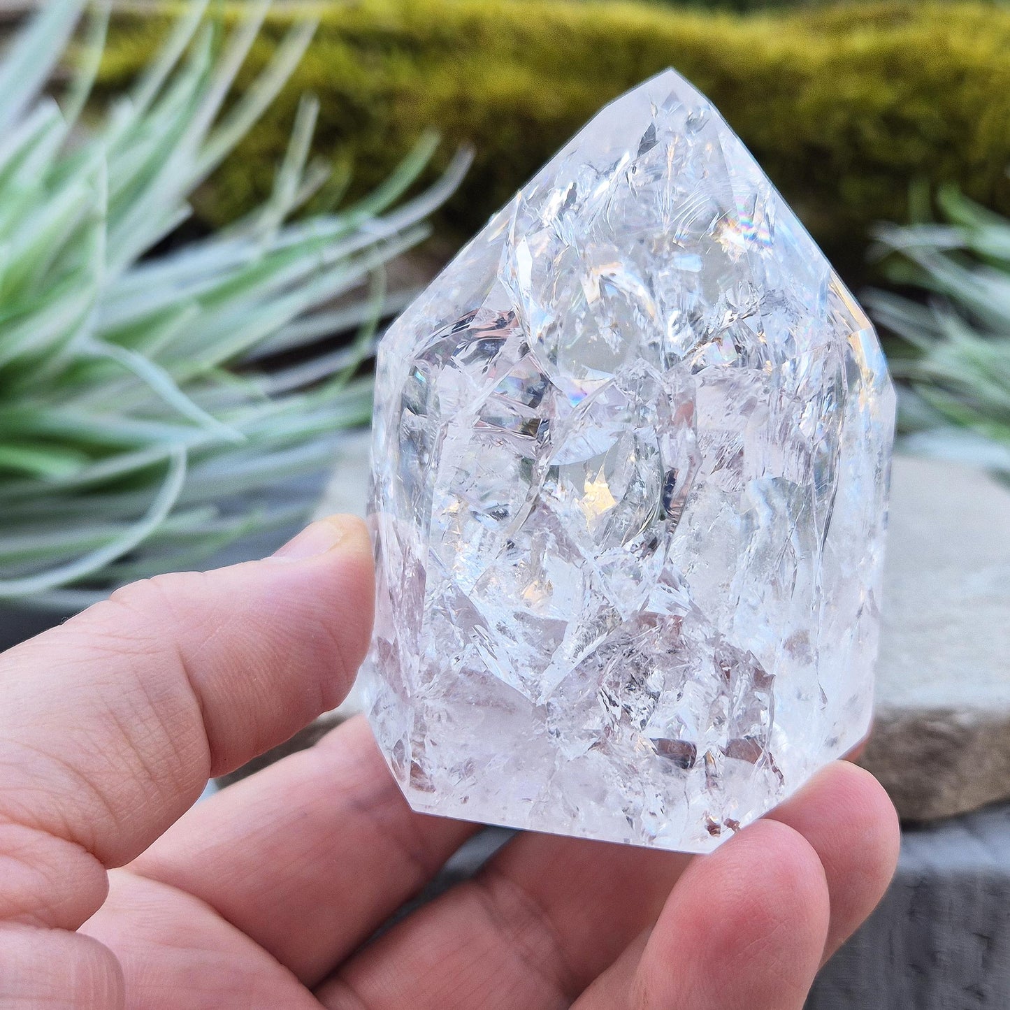Rainbow Quartz Crystal Point: Fire and Ice Polished Stone