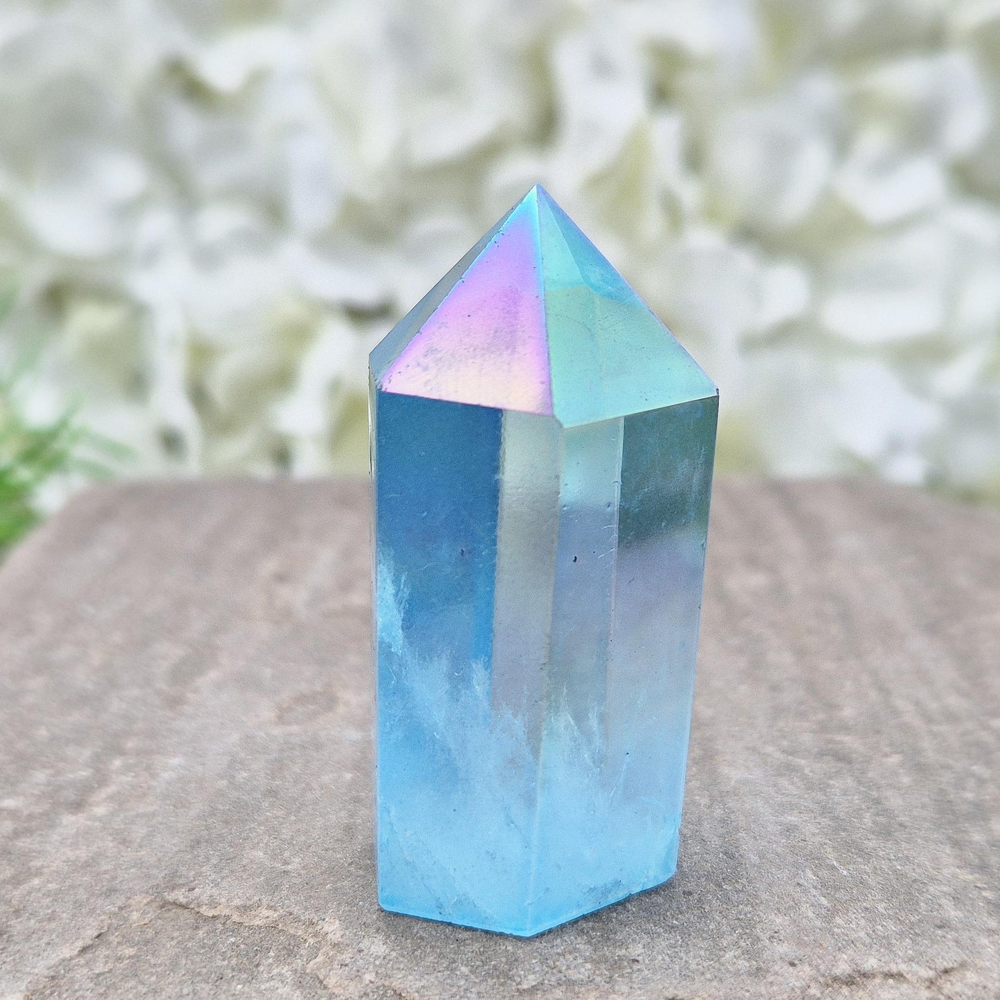 Aqua Aura Quartz Crystal Point: Gold Bonded Healing Decor