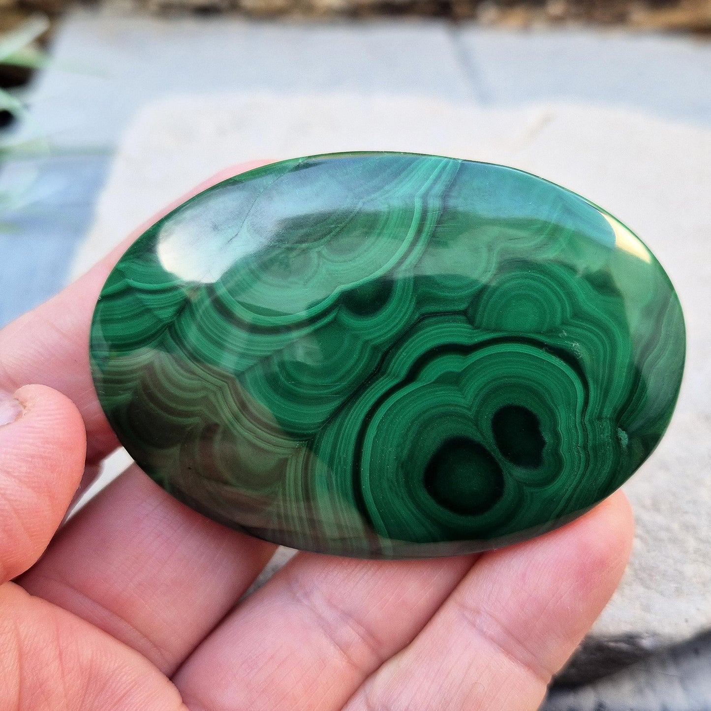 Polished AA Grade Malachite Palm Stone: Spiritual Growth Crystal