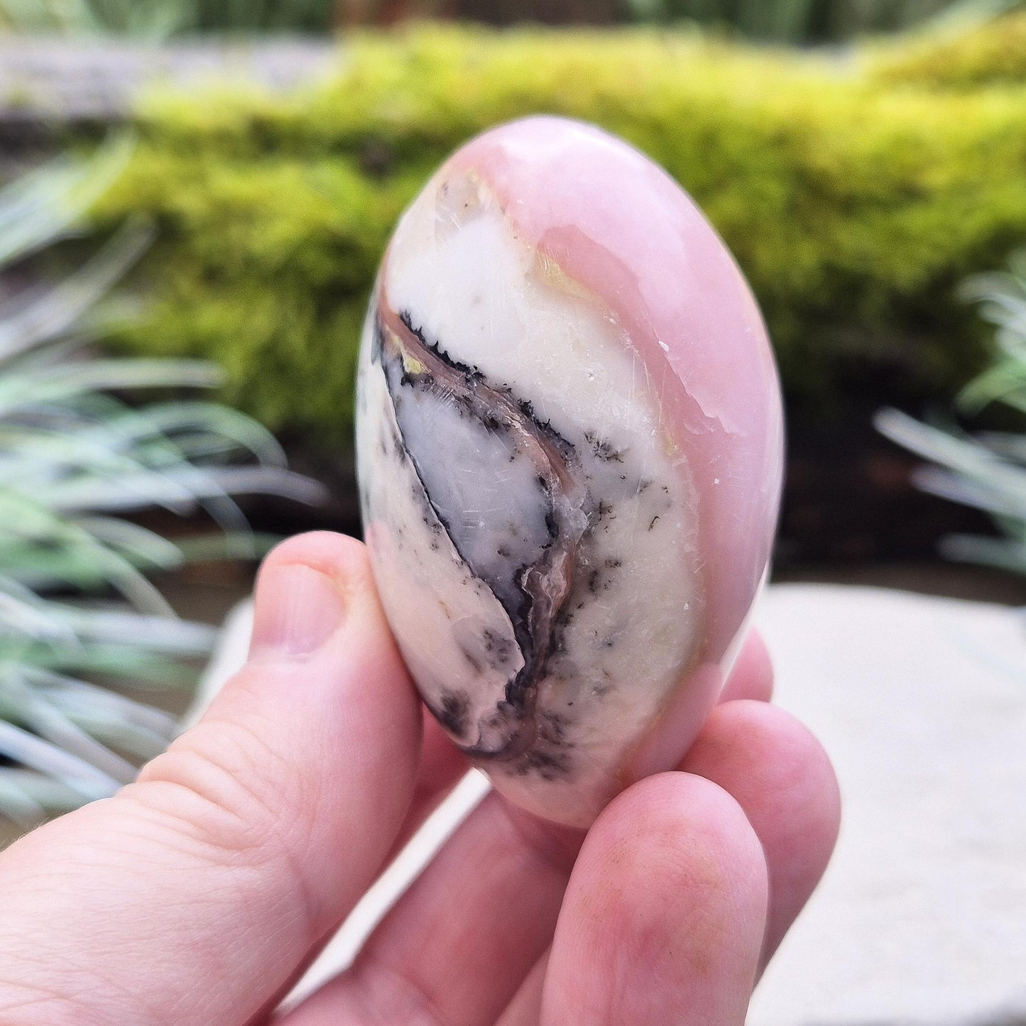 Pink Opal Crystal Heart with Dendritic Inclusions