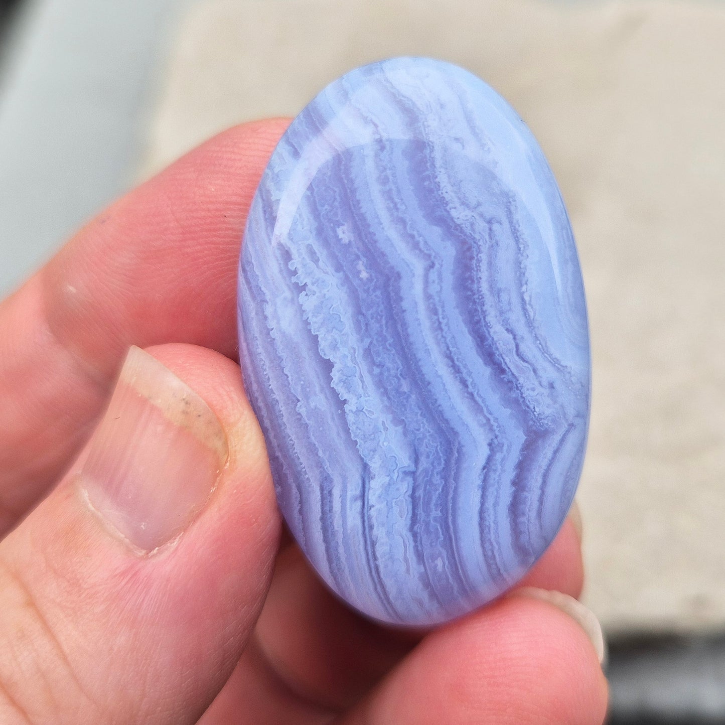 Blue Lace Agate Crystal Palm Stone, Pocket Stone Or Gemstone To Keep In Your Bag