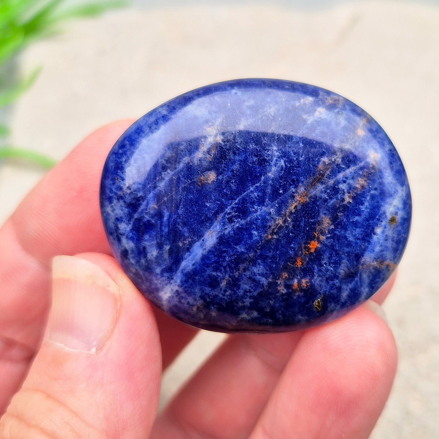 Calming Sodalite Palm Stone to ease the mind and support honest communication. Perfect for meditation, balance, and emotional peace.