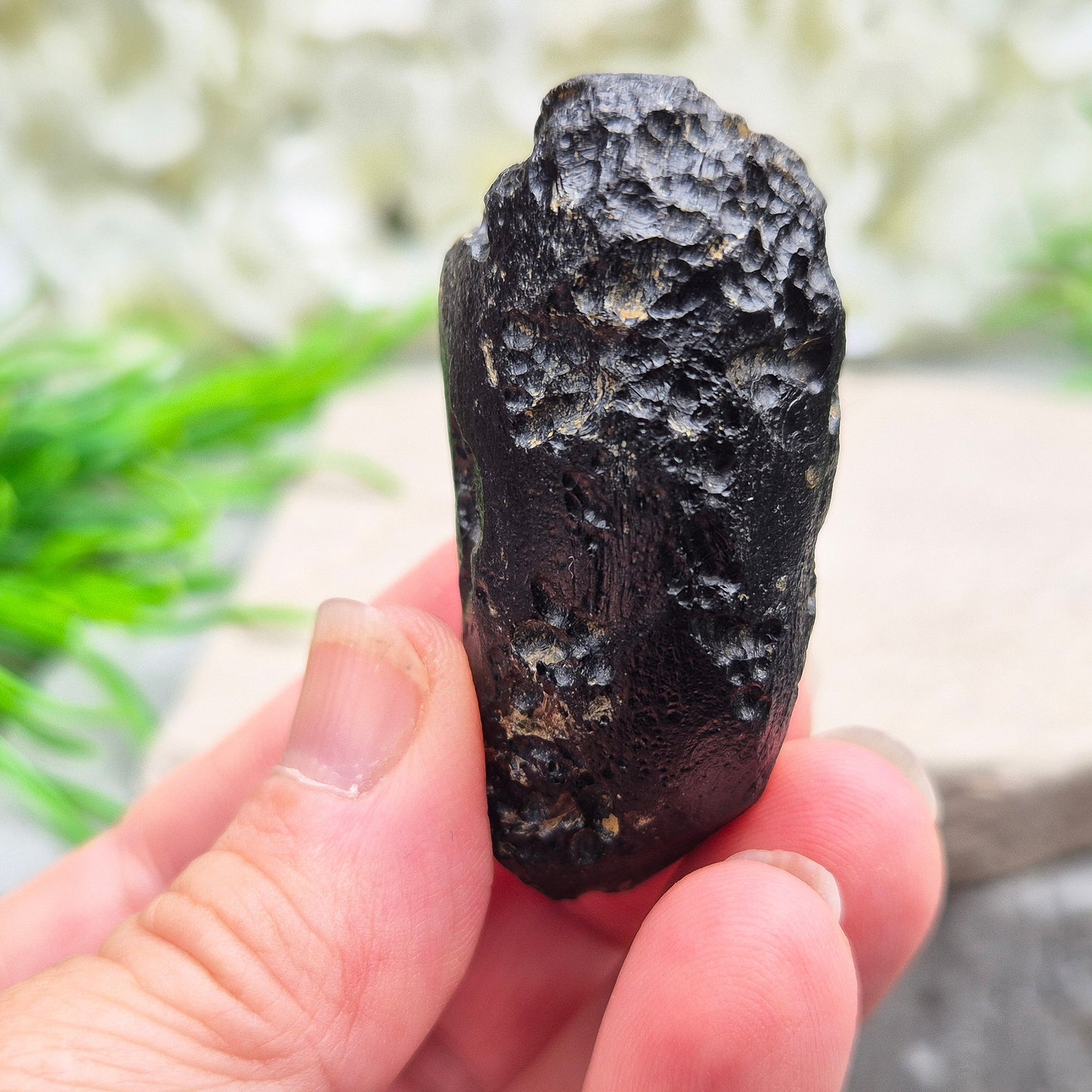 Powerful Black Tektite for grounding and transformation. A meteorite-born crystal that supports spiritual growth and energetic protection.