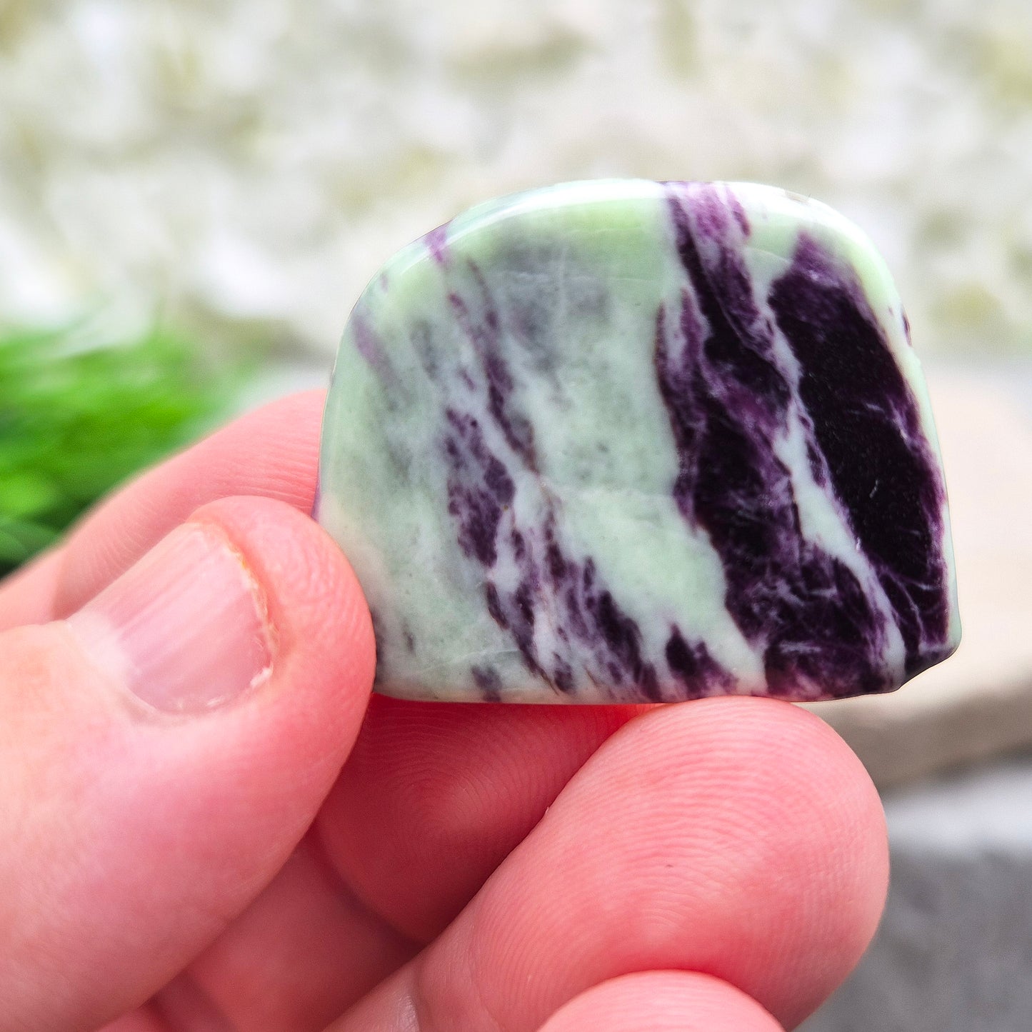 Rare Kammererite crystal slice with soothing purple tones. A unique collector’s stone for clarity, meditation, and spiritual growth.