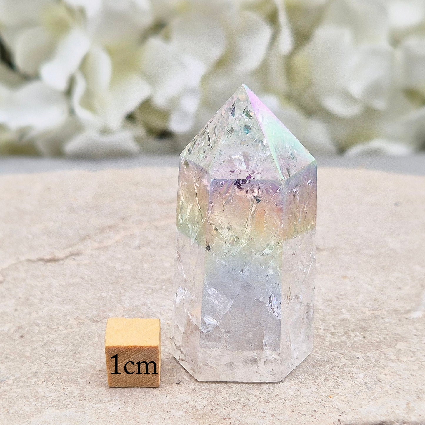 Aura Fire and Ice Quartz ‘Unicorn Horn’ Standing Point, High Vibration Angelic Energy Crystal
