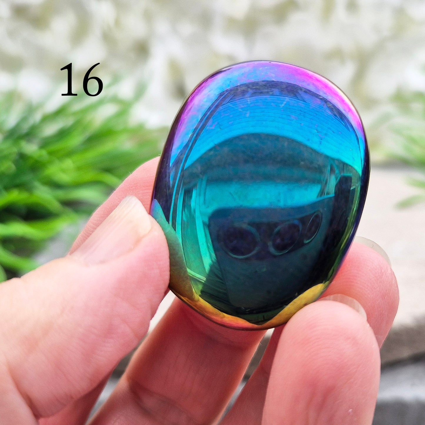 Titanium Aura Obsidian Palm Stone, Rainbow Aura Crystal Gemstone