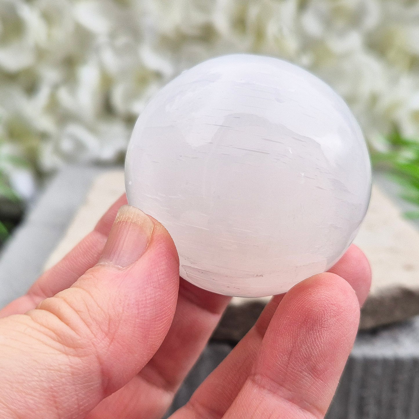 Selenite Crystal Sphere, Crystal Ball 4.5 cm diameter, Clear Acrylic Stand Included