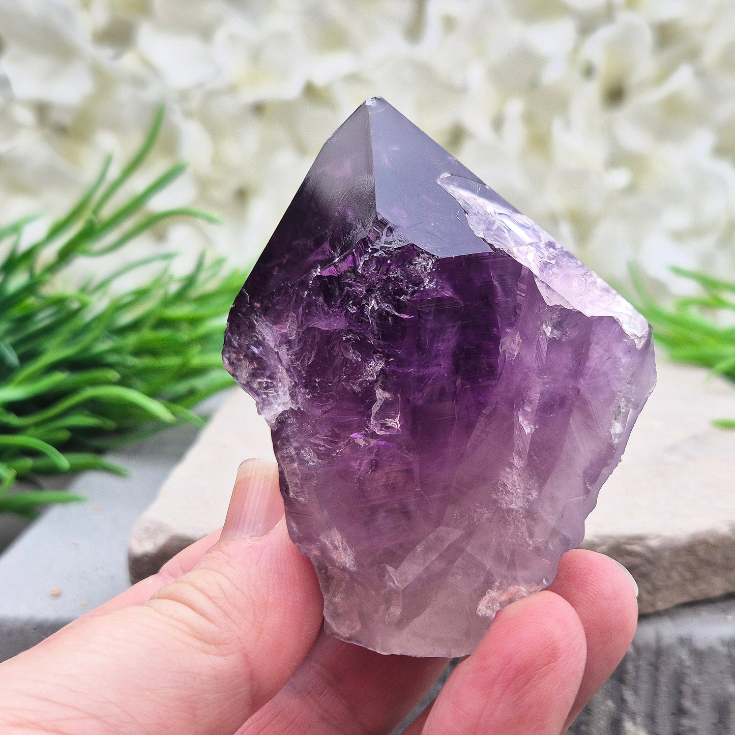 Amethyst Crystal Standing Point, Polished Tip, Natural Sides, Cut Base