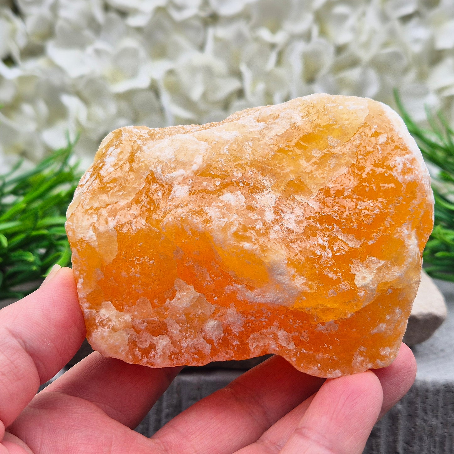 Natural Orange Calcite standing stone from Mexico. A warm, uplifting crystal for motivation, confidence, and brighter, more energised spaces.