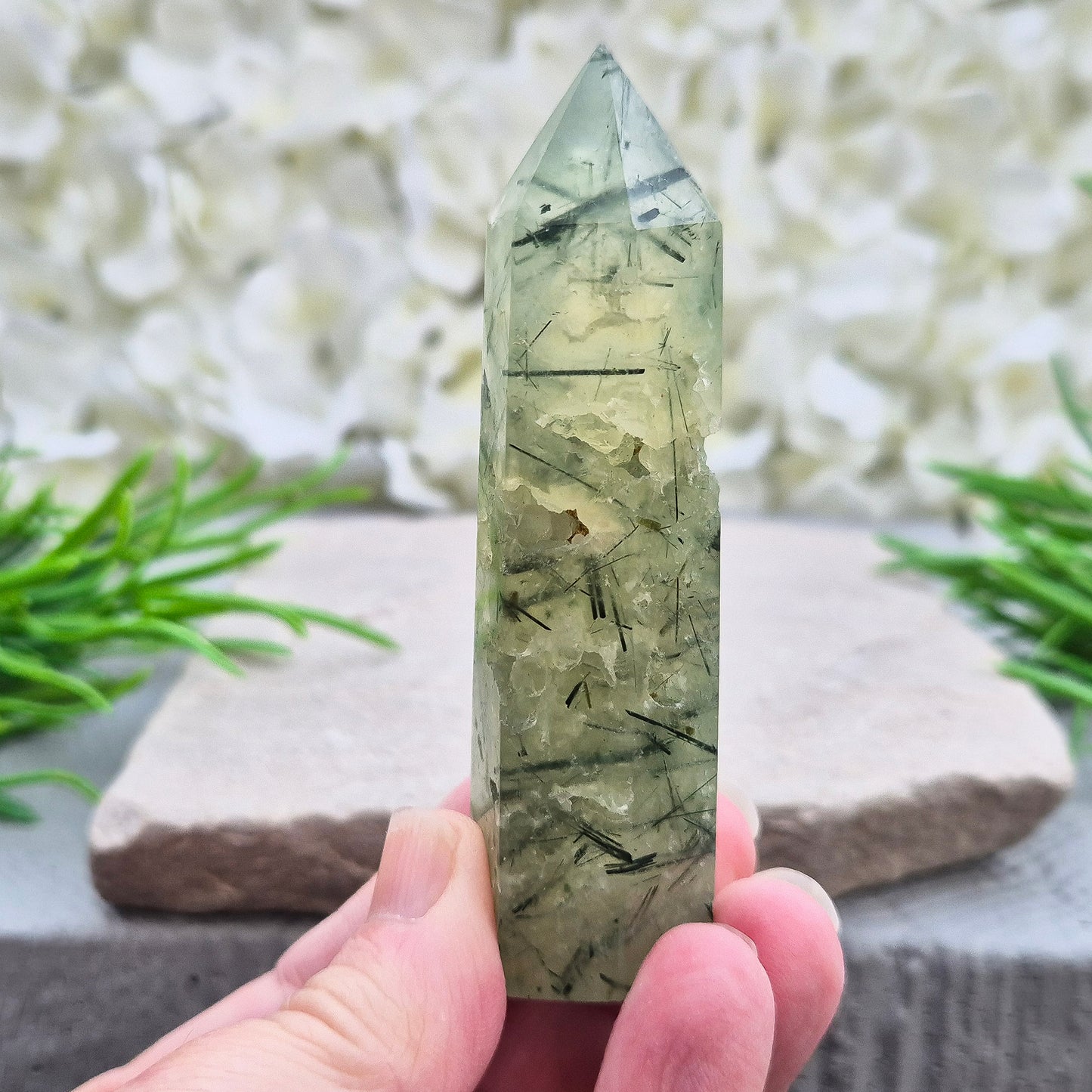 Prehnite with Epidote Crystal Tower
