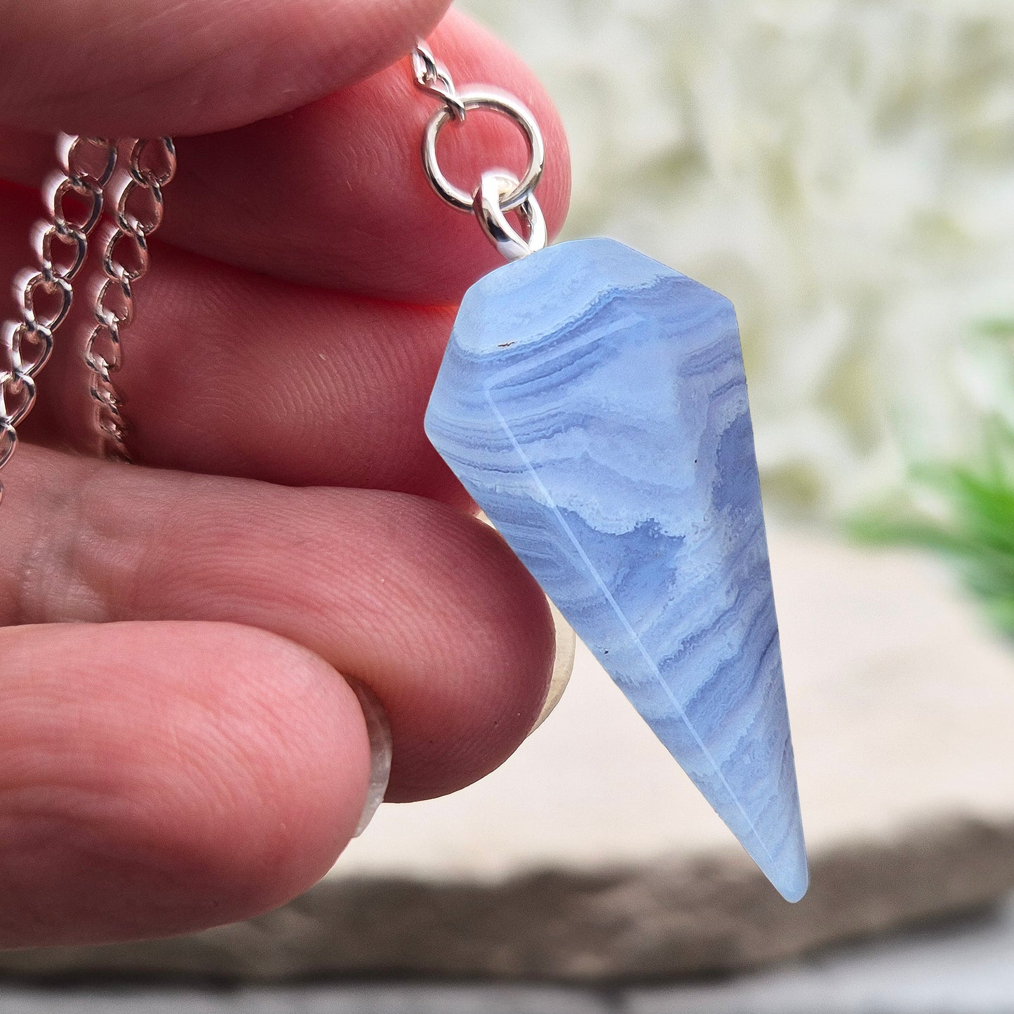 Blue Lace Agate Crystal Pendulum - Energy Work and Dowsing Tool