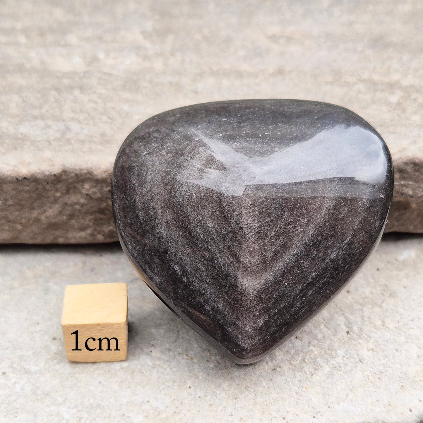 Silver Sheen Obsidian Heart from Mexico. A grounding, protective crystal that supports self-awareness, calm focus, and emotional balance.