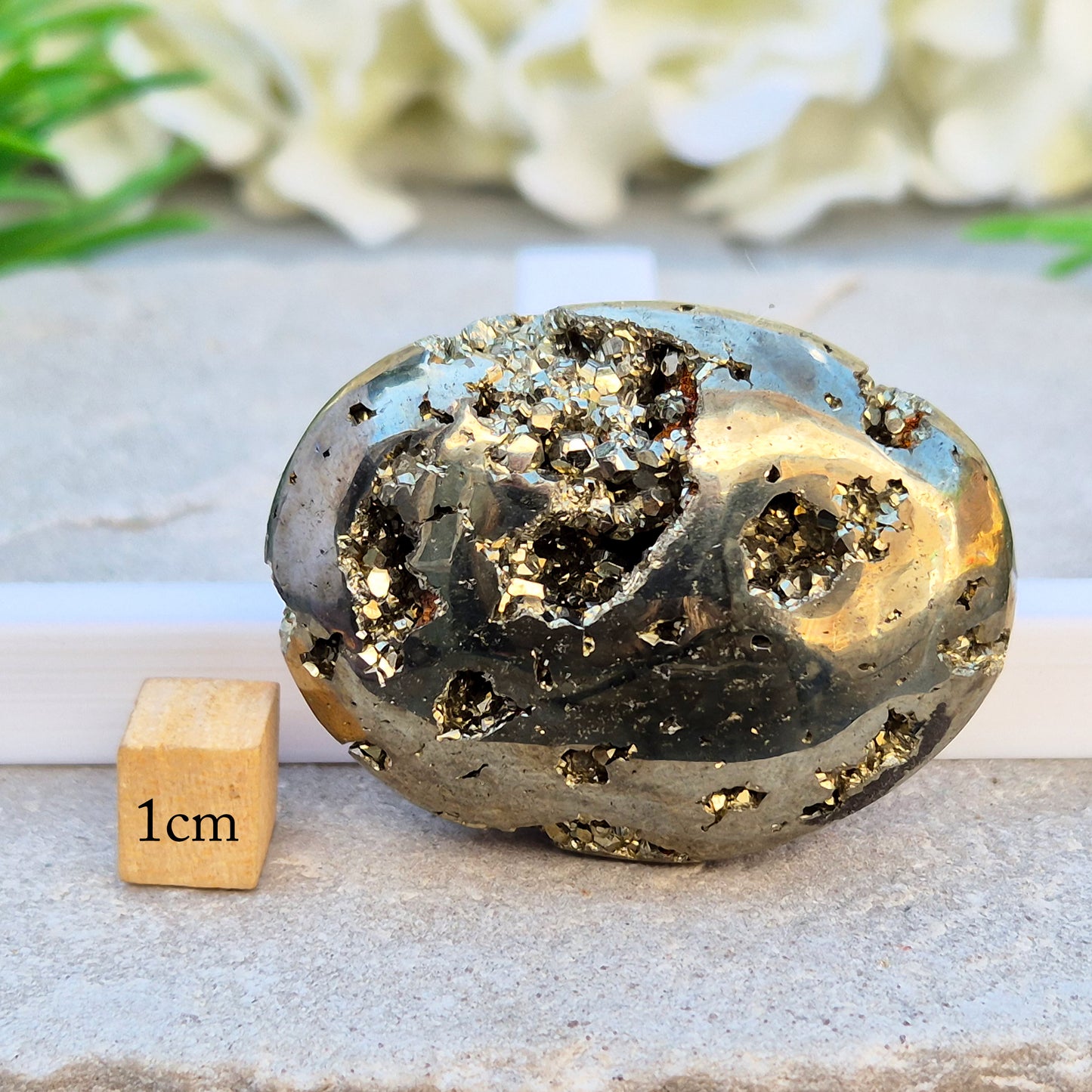 Pyrite palm stone from Peru perfect for boosting confidence, focus, and motivation. A solid, grounding piece to keep close for daily energy support.