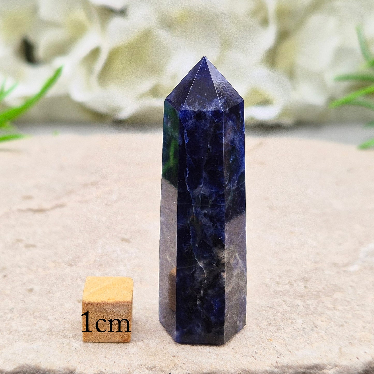 Beautiful Sodalite point that promotes insight, confidence, and inner peace. A grounding crystal for clear communication and self-expression.