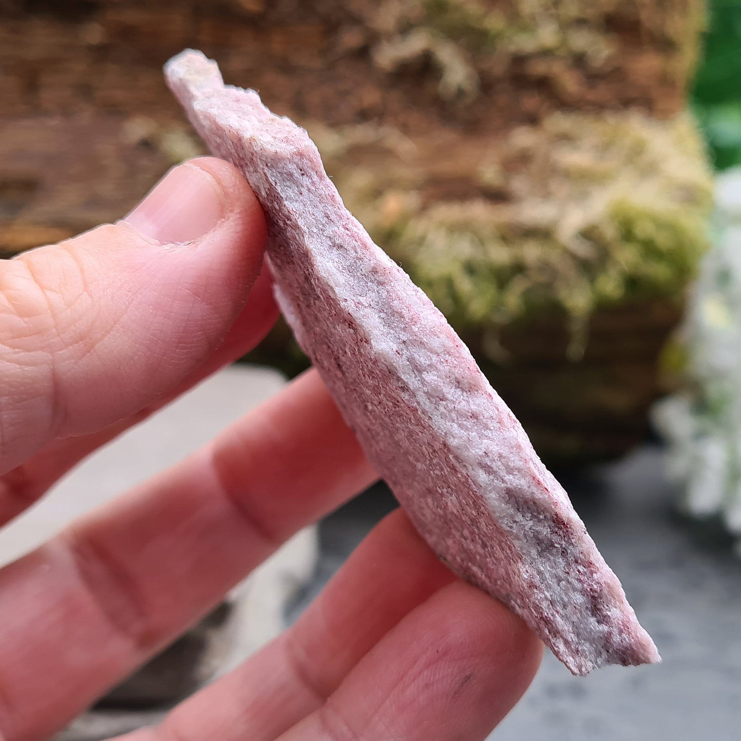 Natural Pink Thulite – handpicked for heart and sacral chakra support. Encourages passion, creativity, and healthy emotional expression.