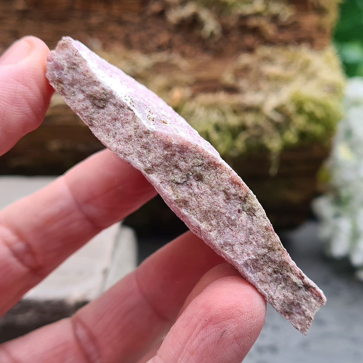 Natural Pink Thulite (Rosaline) from Norway with a sparkly pink surface. Often chosen for confidence, creativity and expressing love and passion. 