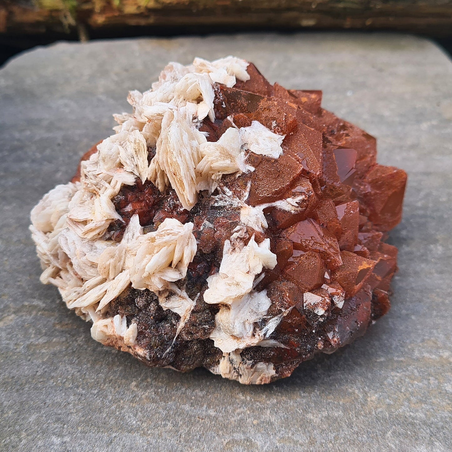 Discover the unique beauty of Red Quartz with Barite, a rare crystal known for its grounding and emotional healing properties. Collectors specimen.