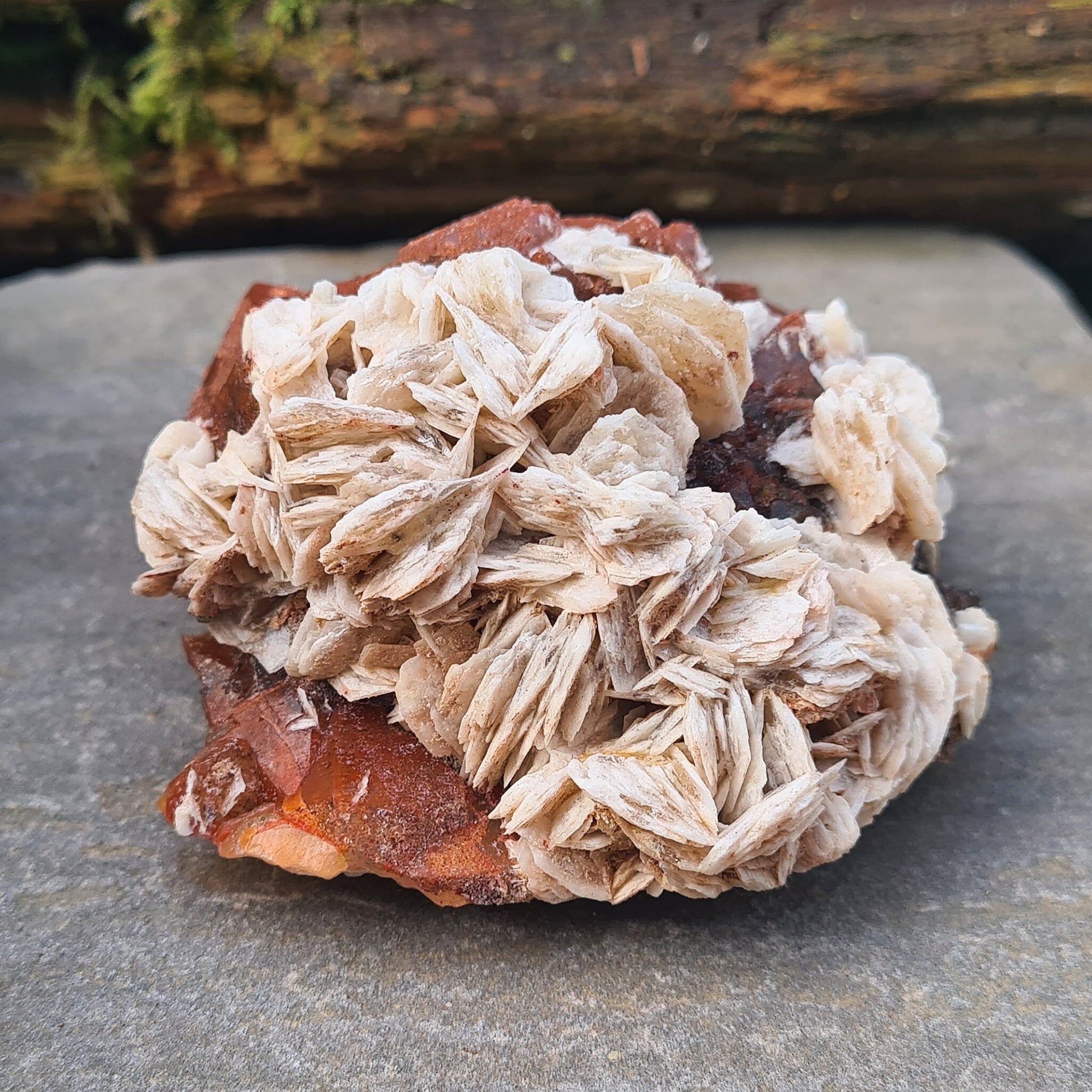 Discover the unique beauty of Red Quartz with Barite, a rare crystal known for its grounding and emotional healing properties. Collectors specimen.