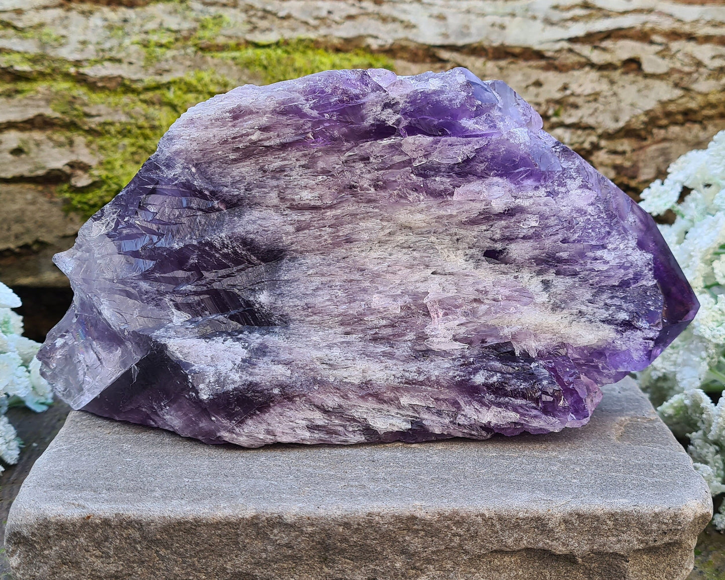 Elestial Amethyst from Brazil with layered formations and a natural point — deep spiritual insight, emotional healing, and peaceful energy.