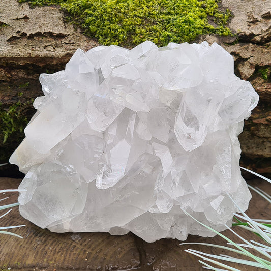 Quartz Cluster from Brazil. Fabulous grade of quartz, many of the points are nice and clear and I just love how the points just grow along side each other, some are upright, some are at an angle and some lay flatter. And when you look underneath at the base it is super shiny.