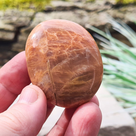 Peach Moonstone Palm Stone, Crystal