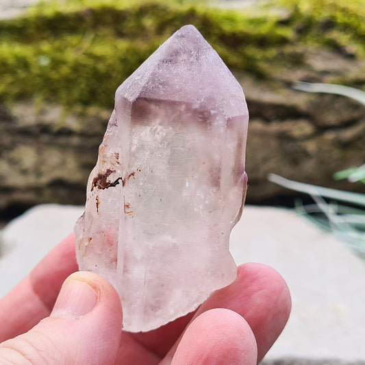 Madagascan Amethyst and Quartz Point. Natural. Madagascan Amethyst and Quartz have a very different feel and energy to the Quartz and Amethyst that comes out of anywhere else.