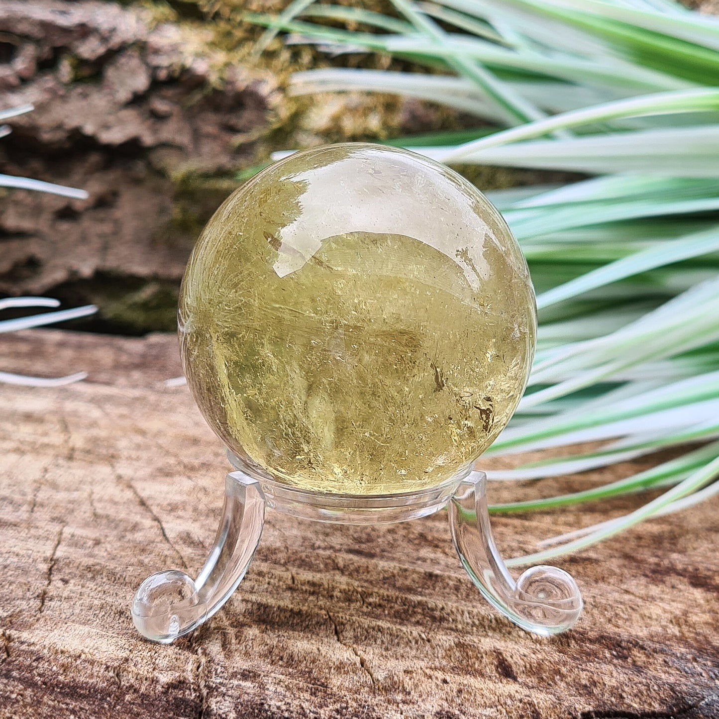 Natural Yellow Quartz Sphere (Iron-Included) – Citrine-Like Quartz with Clear acrylic stand included