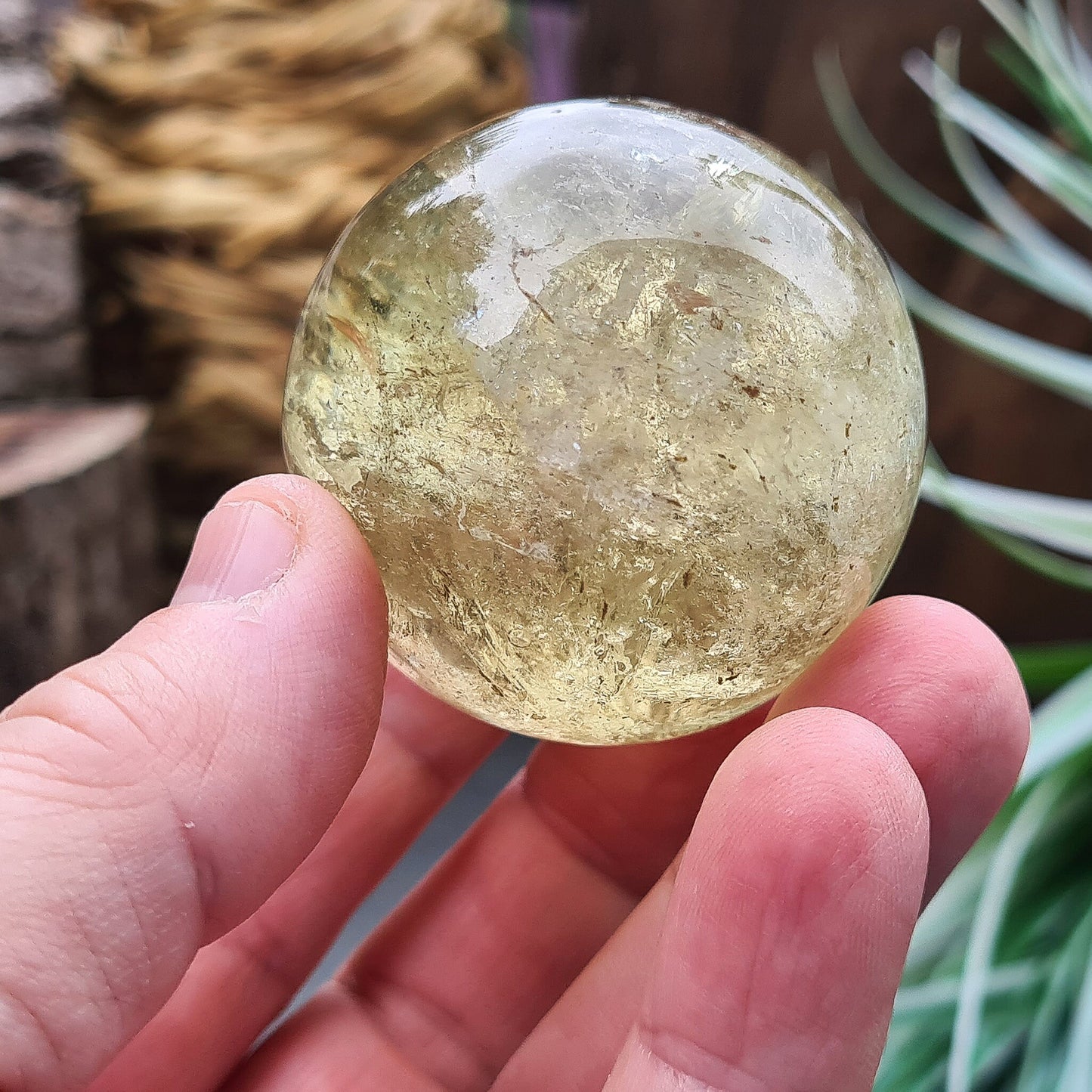 Natural Yellow Quartz Sphere (Iron-Included) – Citrine-Like Quartz with Clear acrylic stand included