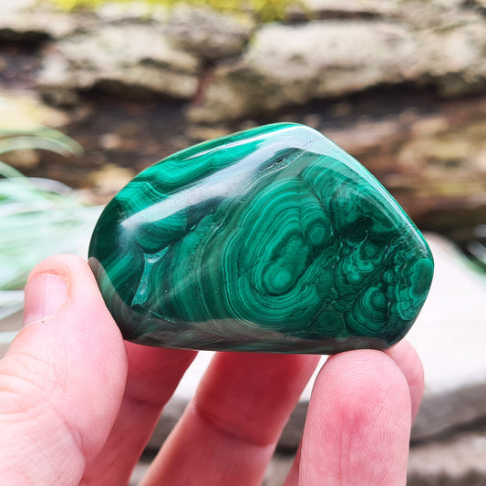 Malachite Crystal Freeform from the Congo. Polished Malachite which has wonderful green markings.