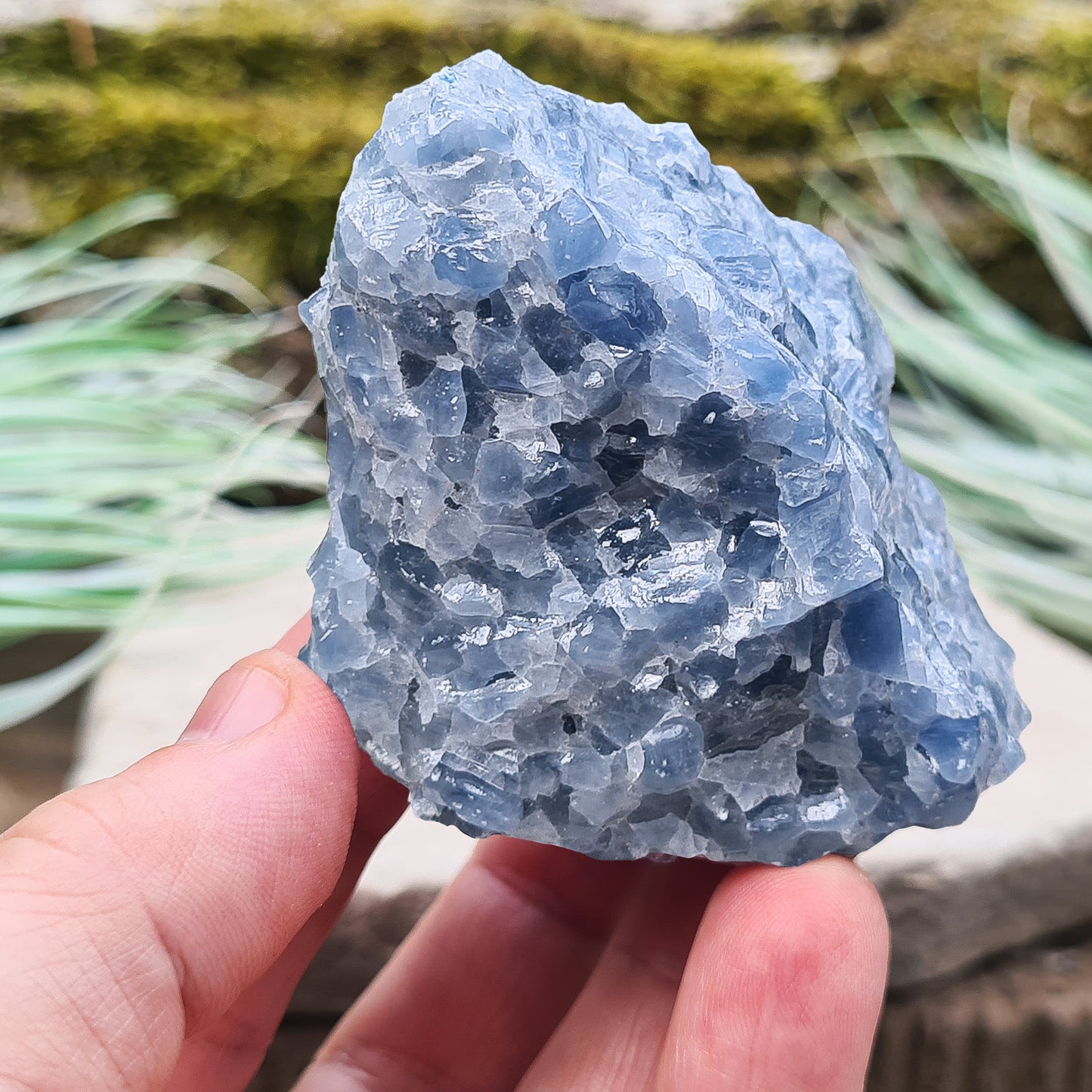 Blue Calcite Crystal, Natural, from Mexico. This is a lovely blue colour calcite crystal.
weight - 163 gm, height - 5.8 cm, length - 5 cm, width - 4.3 cm at widest