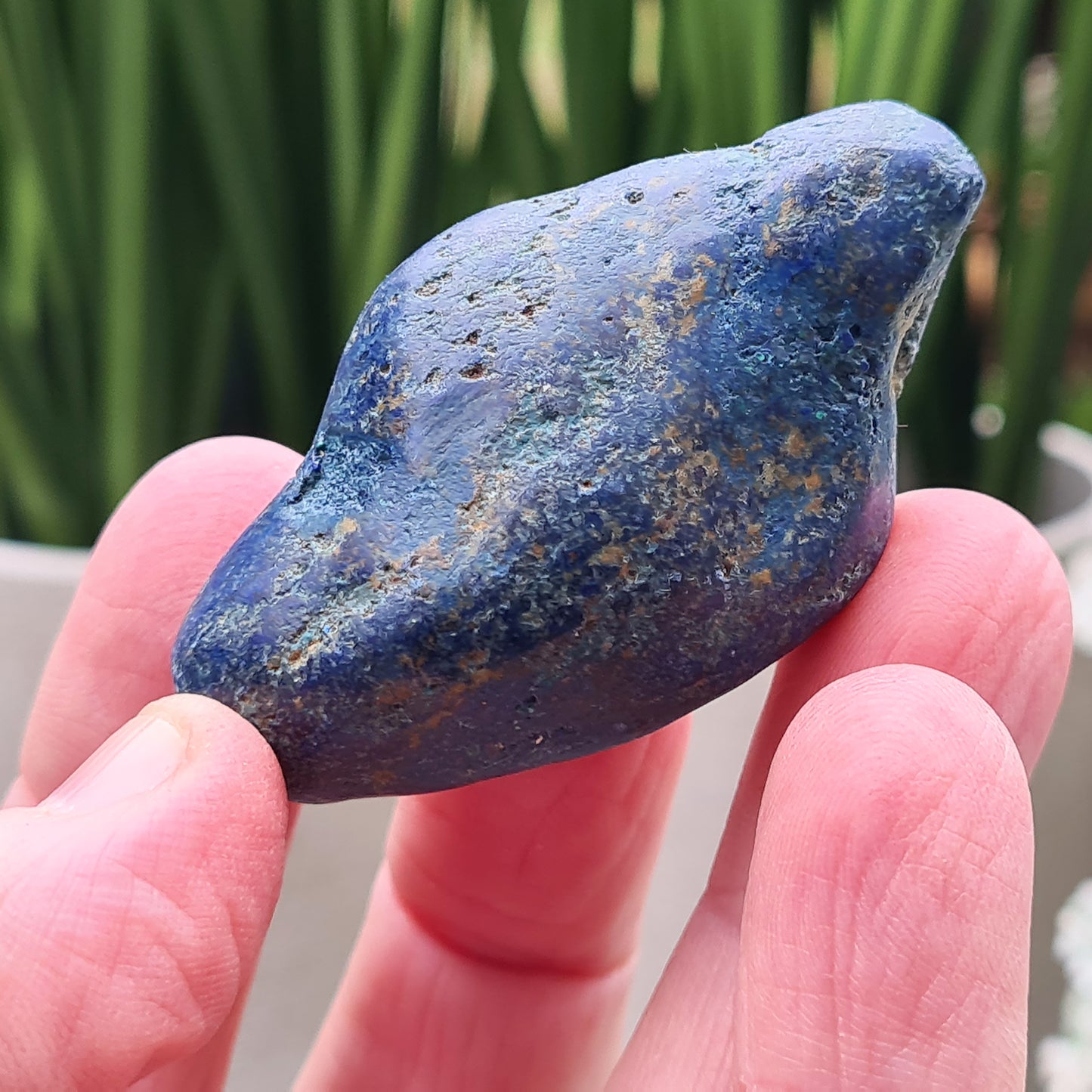 Blue Azurite Crystals from Namibia, Africa. Contains green Malachite. Roughly polished to maintain a more natural feel to them. This azurite-malachite combo is a potent stone for anyone looking for spiritual growth, emotional healing, and protection. They create a powerful synergy of crystal energy.