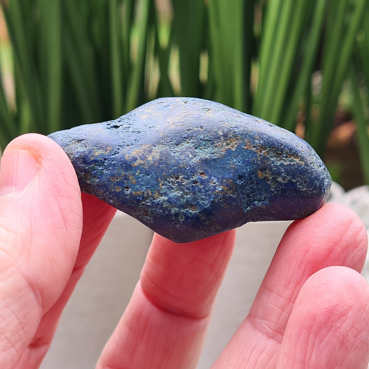 Blue Azurite Crystals from Namibia, Africa. Contains green Malachite. Roughly polished to maintain a more natural feel to them. This azurite-malachite combo is a potent stone for anyone looking for spiritual growth, emotional healing, and protection. They create a powerful synergy of crystal energy.