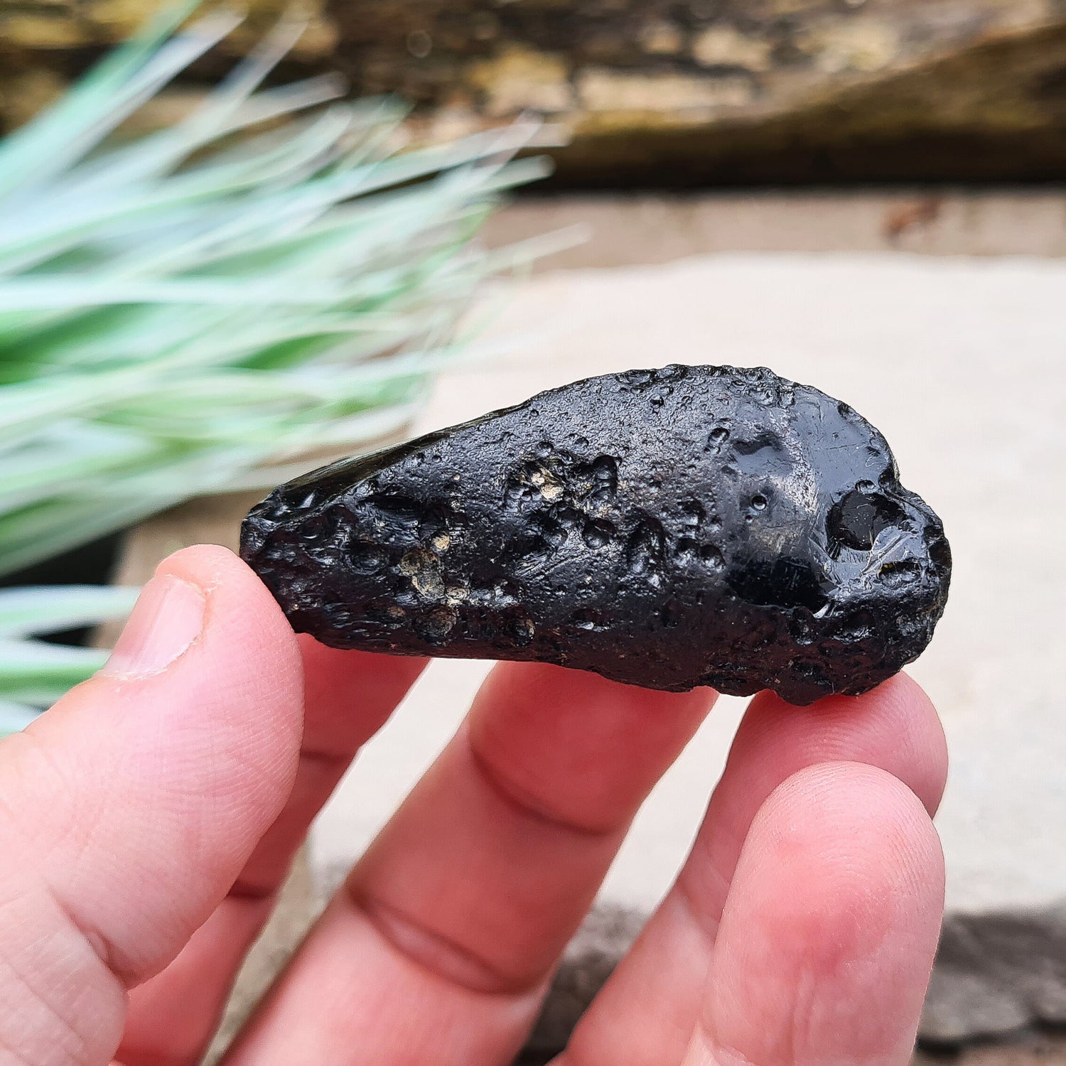 Black Indochinite Tektite, A Grade. A dark black tektite formed from meteorite impact, with a glass-like structure. Estimated to be 700,000 years old, these tektites are found in the Indochinese peninsula, stretching from Australia to China and Indonesia.