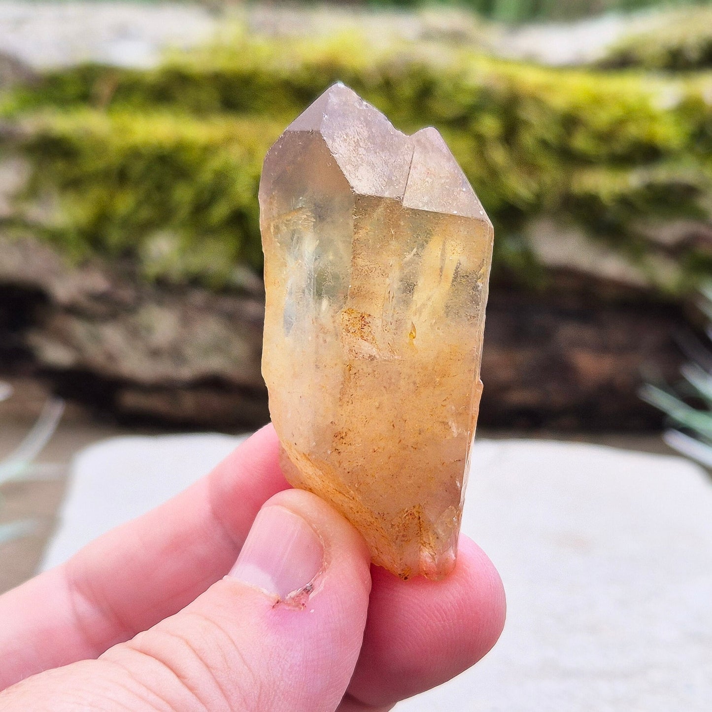 Natural Untreated Citrine Point from Northern Zambia, and has a deep honey colour and double points.