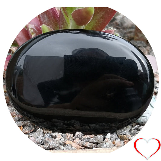 Black Obsidian Crystal Palm Stone. Lovely shiny polish.