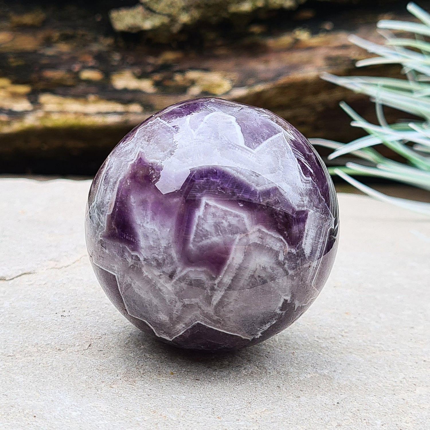 Chevron Amethyst Crystal Ball or Sphere. I will include an acrylic stand similar to that shown in the photos. 