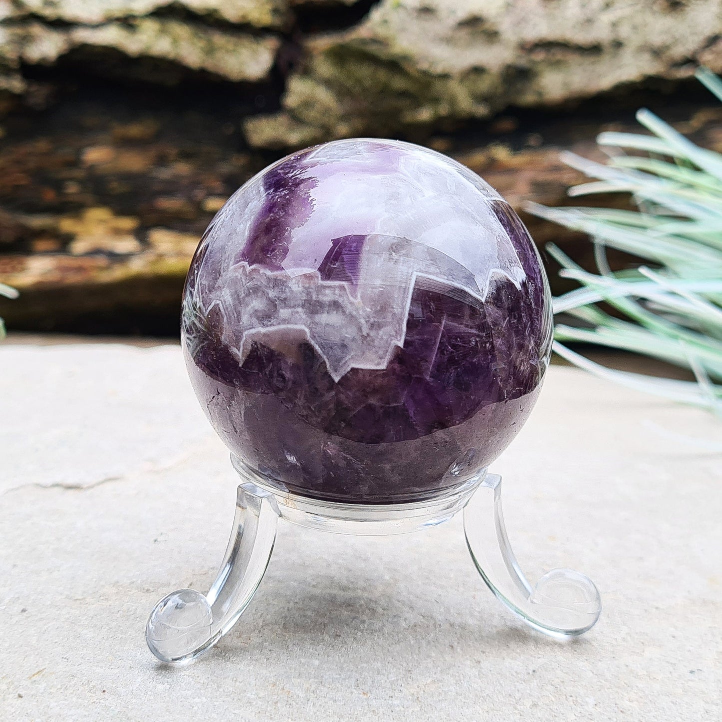 Chevron Amethyst Crystal Ball with Acrylic Stand