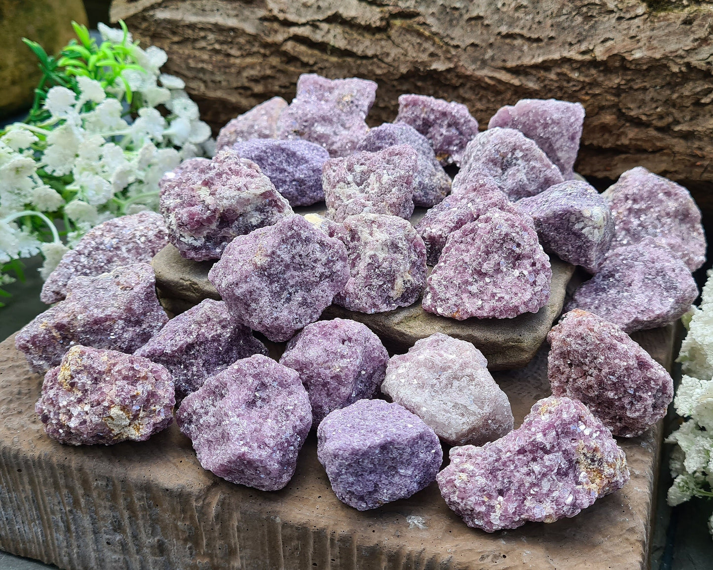 Natural raw Lepidolite crystals rom Brazil. Lovely good quality natural Lepidolite with lots of sparkle and shine. 