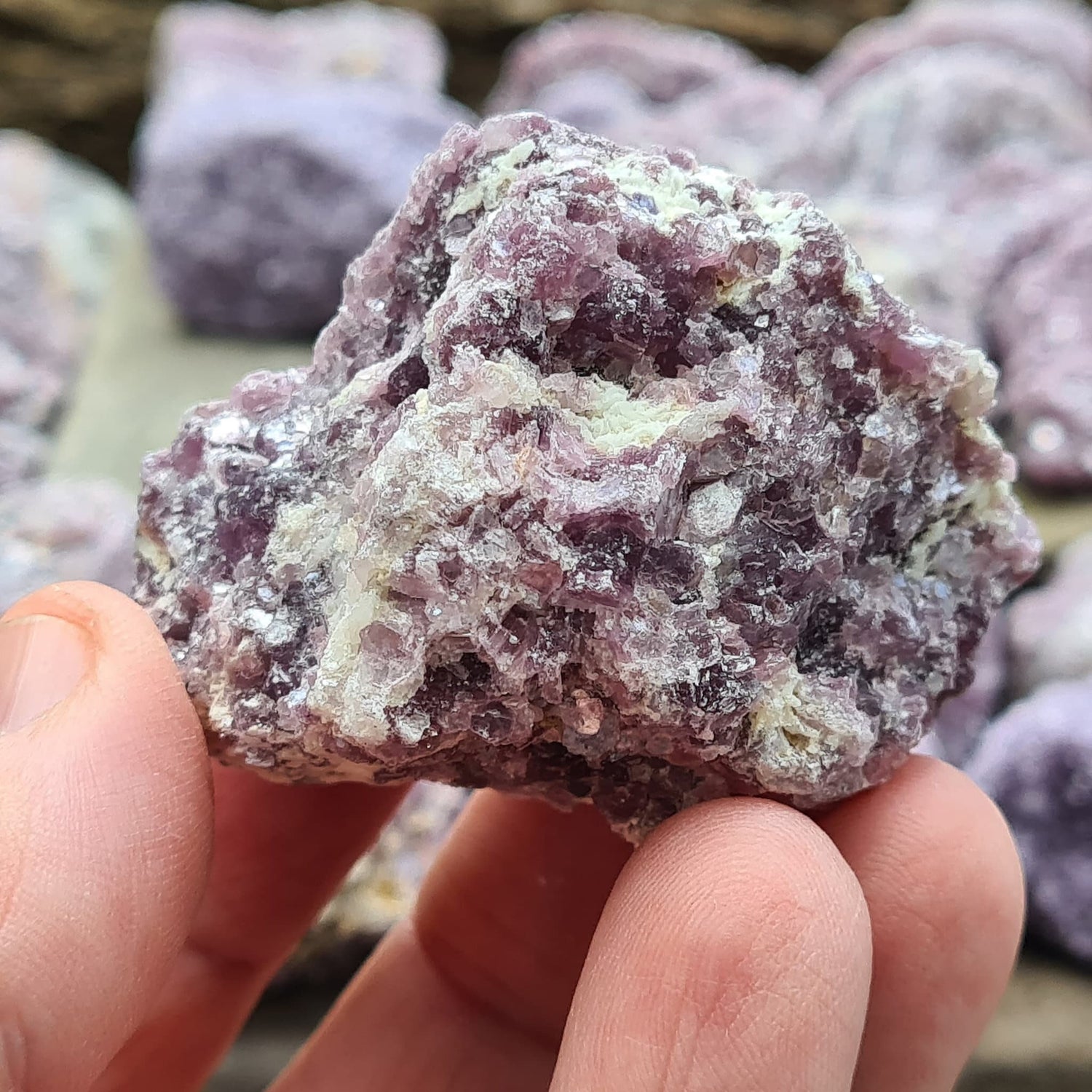 Natural raw Lepidolite crystals rom Brazil. Calm and uplift spirits, dispel negativity. Aid depression, addiction, and decision-making. Seek your independence.