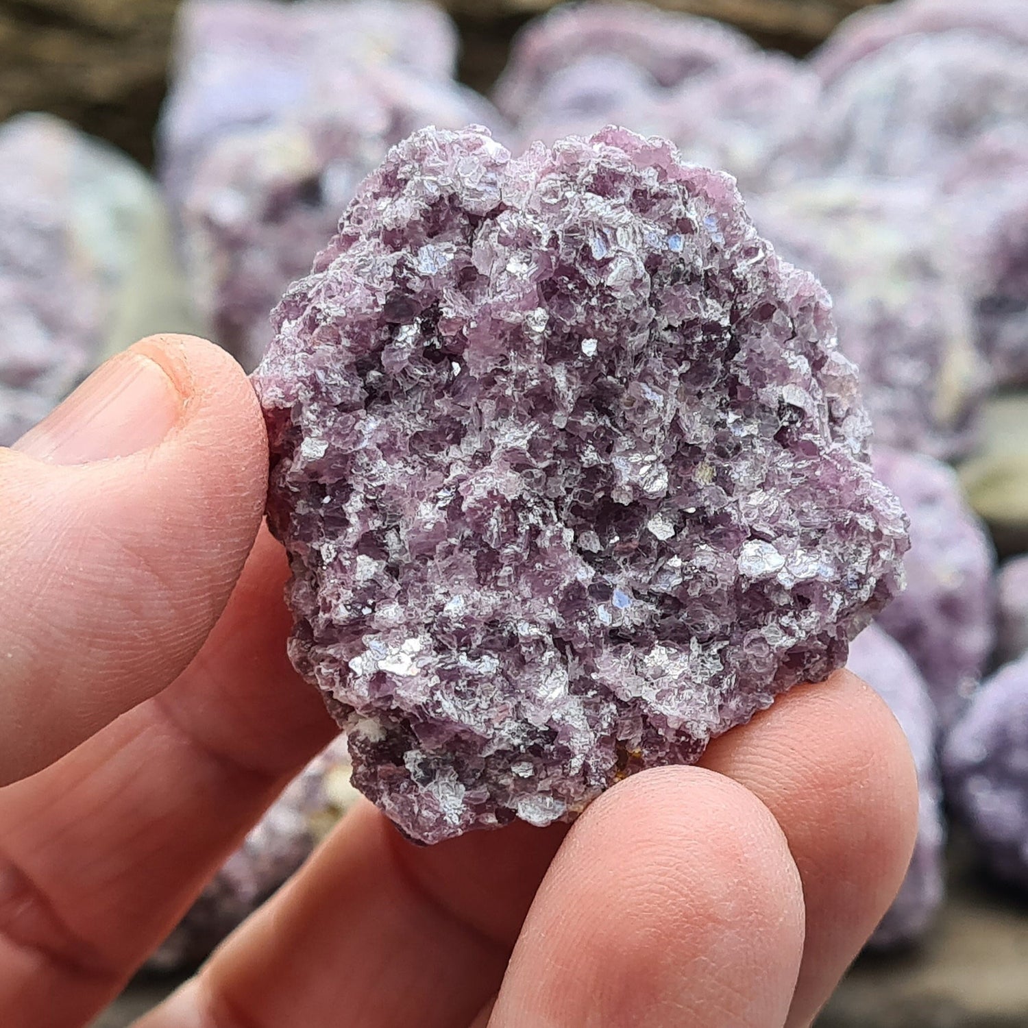 Natural raw Lepidolite crystals rom Brazil. Calm and uplift spirits, dispel negativity. Aid depression, addiction, and decision-making. Seek your independence.