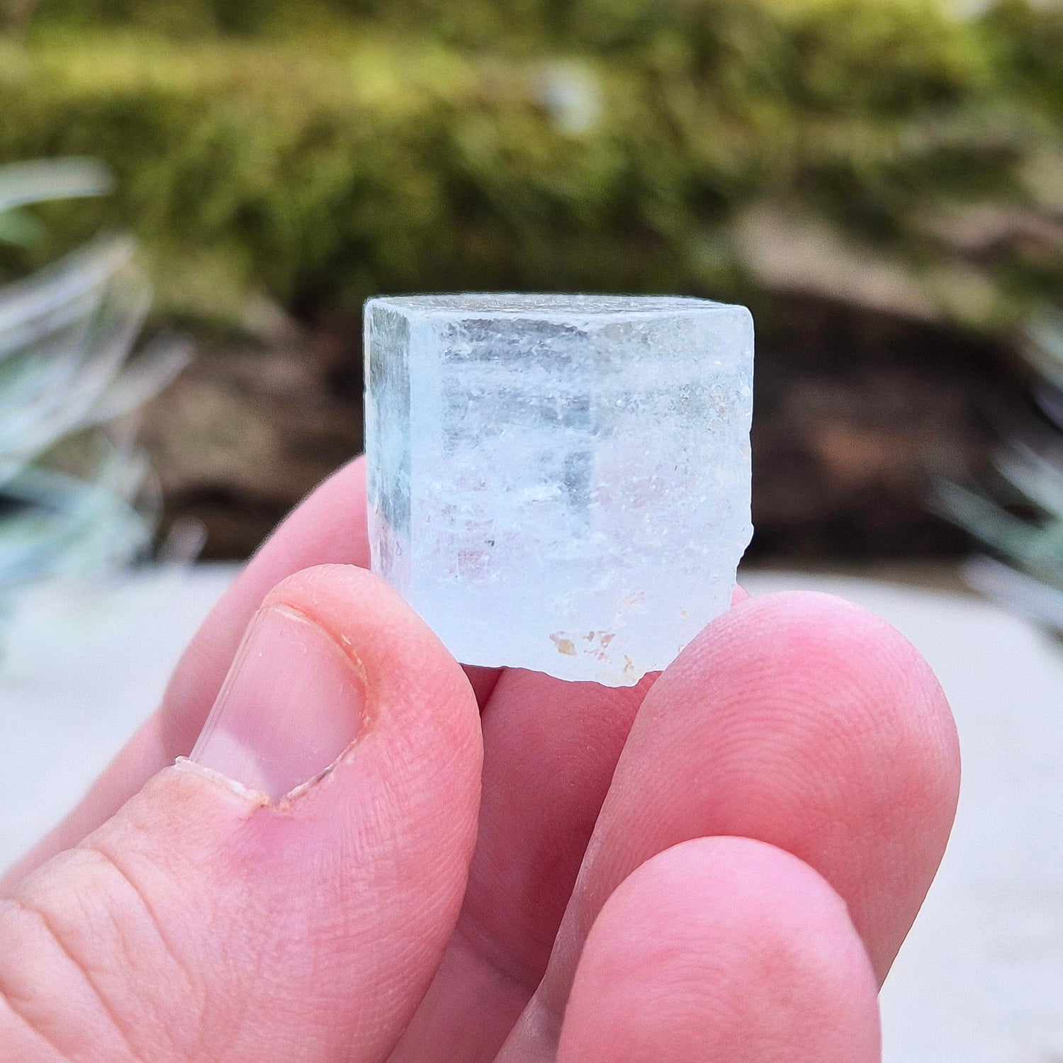 Aquamarine, from India. Lovely pale aqua blue colouring. Hexagonal crystal with good colour.