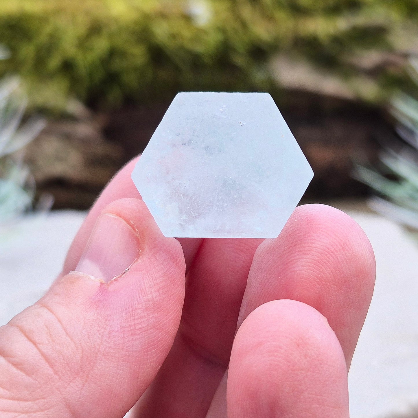 Aquamarine, from India. Lovely pale aqua blue colouring. Hexagonal crystal with good colour.